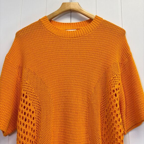 Crochet Midi Dress Women Large Orange‎ Maximalist Boho Festival Beach Semi-sheer - Picture 2 of 8